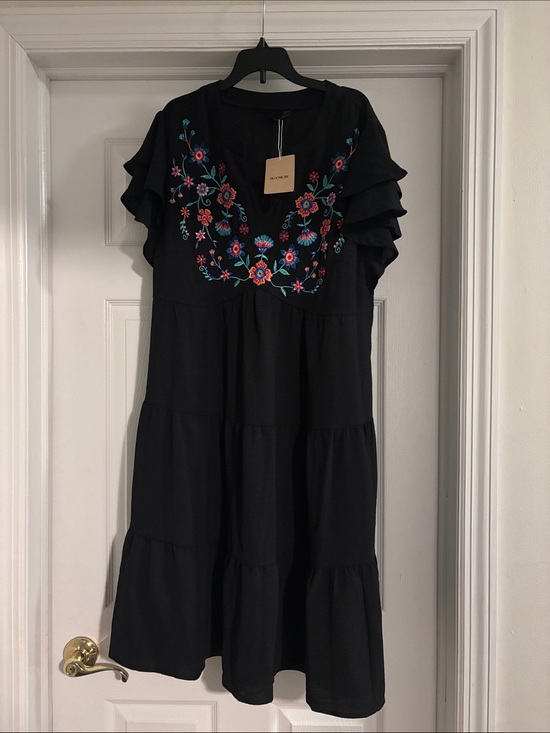 BloomChic Dresses & Skirts - BloomChic Black Midi Dress with Multicolor Floral Embroidery